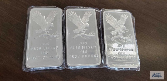 Eagle .999 fine silver 10 troy ounces bars Quantity 3