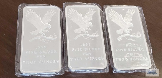 Eagle .999 fine silver 10 troy ounces bars Quantity 3