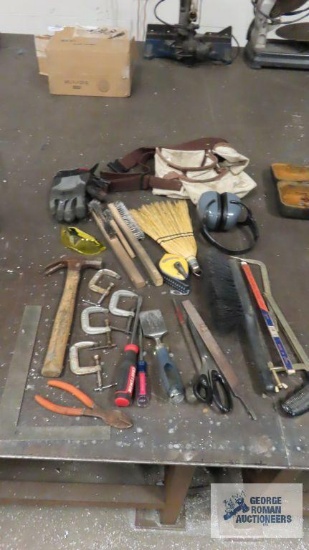 Small C clamps, files, screwdrivers, hammer, tool belt, etc