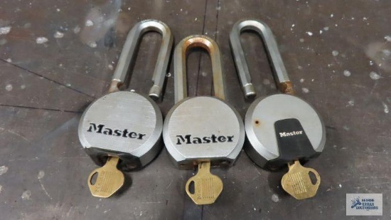 three Master heavy duty locks with keys