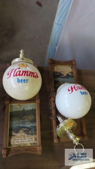 Pair of vintage Hamms beer advertising wall lamps