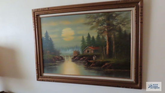 Creek scene oil on canvas by Almon. No shipping!