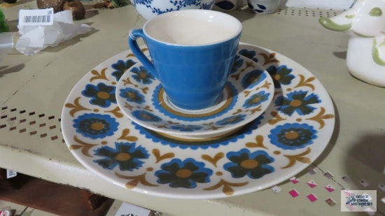 Royal China Ironstone plate, cup and saucer, flower dance pattern