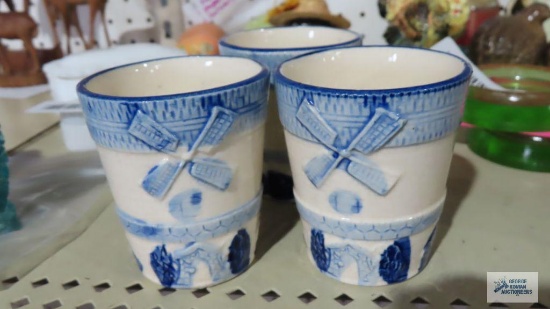 Three windmill motif sake cups