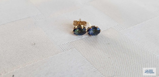 Blue colored gemstone earrings, marked 14K