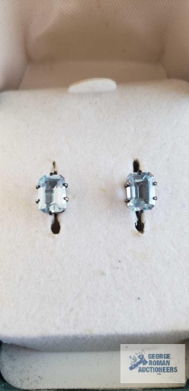 Pale blue gemstone drop down earrings, marked 925