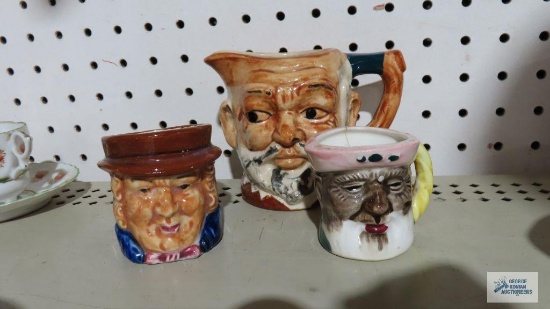Three figurine mugs. one marked Japan