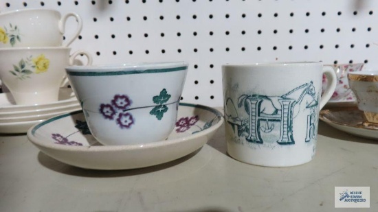 Child's alphabet letters mug. vintage Ironstone cup and saucer