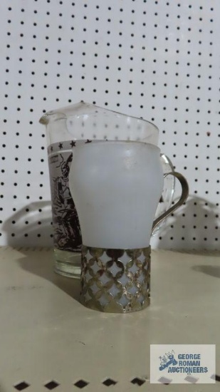 Vintage Davy Crockett frosted glass pitcher
