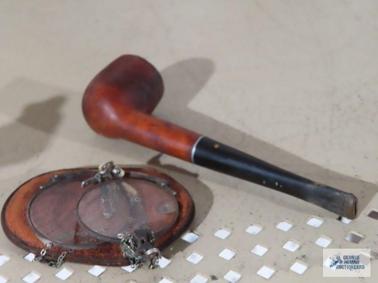 Antique Briarlee tobacco pipe...and antique eyeglasses with leather pouch