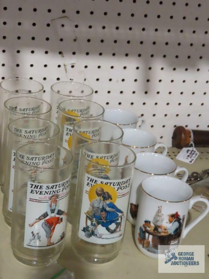 Saturday Evening Post Norman Rockwell glasses and Norman Rockwell Museum cups