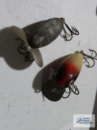 Vintage Jitterbug red bogus fishing lure and vintage Shakespeare fishing lure