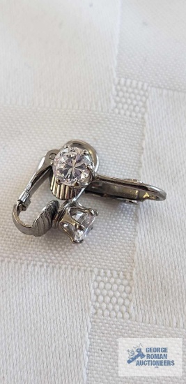 Clear gemstone clip on earrings, marked...Sterling