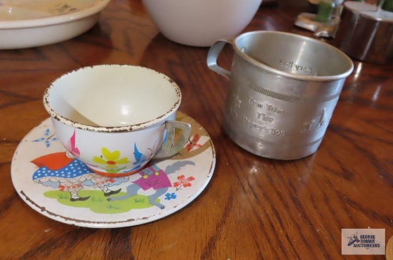 Children's metal cup and Little Red Riding Hood cup and saucer