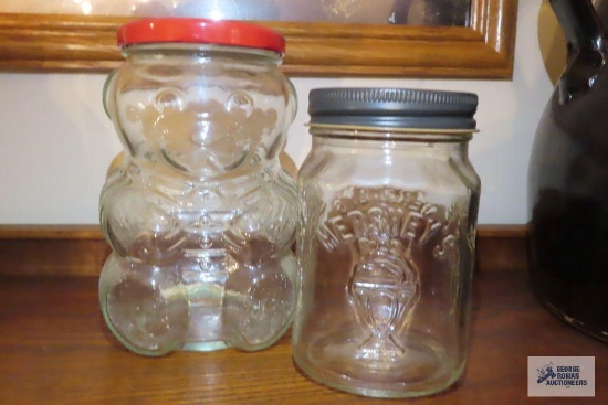Bear glass container and Hershey's glass container