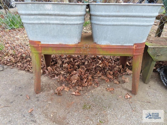 Galvanized tubs on bench, must take contents