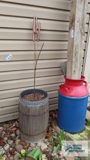 Nail keg with planter and copper reed decoration