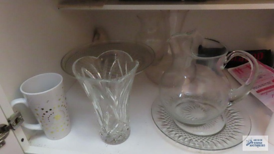 glassware, including pedestal cake dish,...vase,...glass pitcher