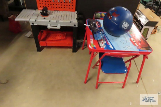 Child's Cars Lightning McQueen table and two chairs plus child's plastic work stand