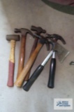 Hatchet, brass headed hammer, and other hammers