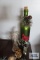 Christmas figurines and decorative bottle