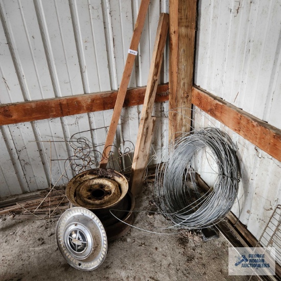 Lot of fencing wire, rims and hubcap