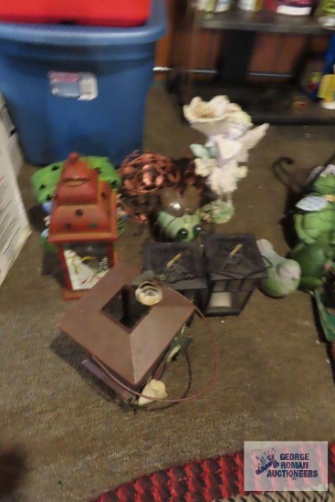lot of yard decorations, figurine and candle holders
