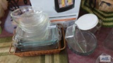assorted bakeware including Pyrex and Pampered Chef
