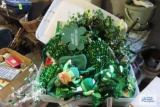 Saint Patrick's Day decorations, stuffed figurines, wreaths, small candy jar