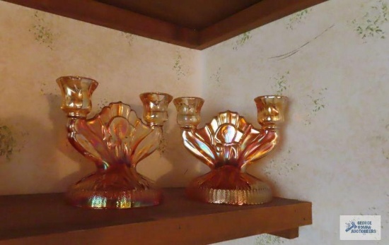 Carnival Glass candle holders