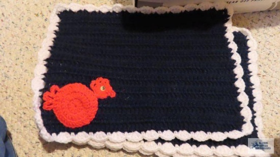 Crocheted place mats, blankets, etc
