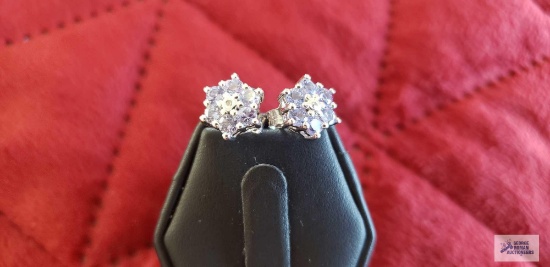 Silver colored pale purple floral gemstone earrings, marked 925, backs are also marked 925, total