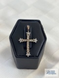 Cross pendant with clear gemstones and heart pendant with pearl like stones, marked 925