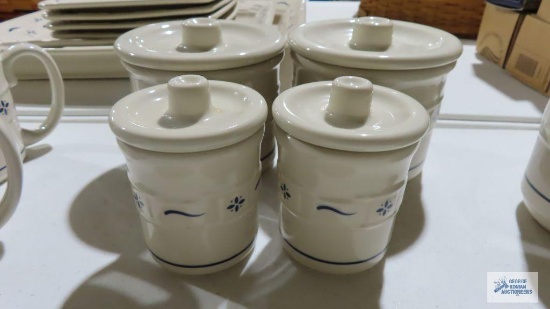 Longaberger...Pottery crocks with lids