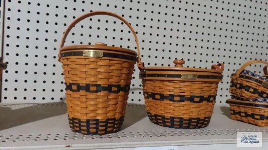 Longaberger...J.W. Collection...Miniature 2001 banker's wastebasket and 2002 corn basket