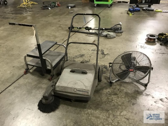 SHOP SWEEPER, PORTABLE STEP AND FAN