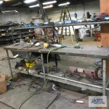 WOOD WORK TABLE, INCLUDES CONTENTS