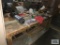 CORD REEL, DRILL, TAPES, GLOVES AND (2) WOOD TABLES