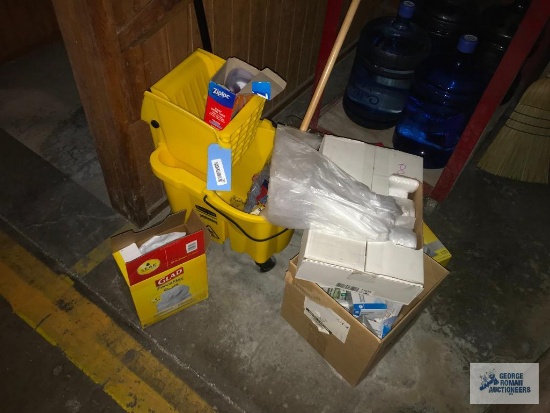 MOP BUCKET, CLEANING ITEMS