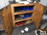 WOOD CABINET, DRILL BITS, ETC.