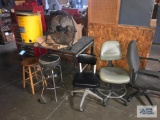 TABLE, RAG CAN, FAN, CHAIRS