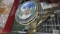 Metal serving pieces and Bavarian 1979 and 1972 Christmas plates