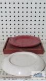 Longaberger falling leaves pottery leaf plate, pillar candle holder, and wood candle holder
