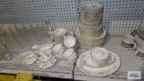 Homer Laughlin floral dinnerware. Service for 12, missing one small plate. includes gravy boat,