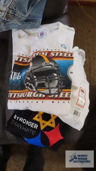 Pittsburgh Steelers t shirts and white long sleeve shirt, sizes large and extra large