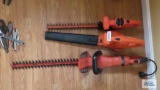 Black and Decker 17 inch hedge trimmers, leaf blower, and 24 inch hedge trimmers
