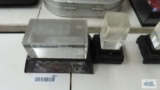 Two Dale Earnhardt etched glass blocks with bases