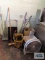 Commercial mop bucket, folding step stool, floor fan and etc. in corner