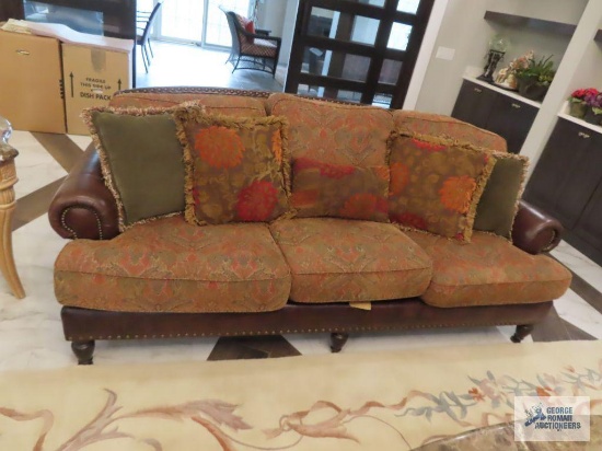 Basista Furniture leather and cloth sofa. 7-1/2' long