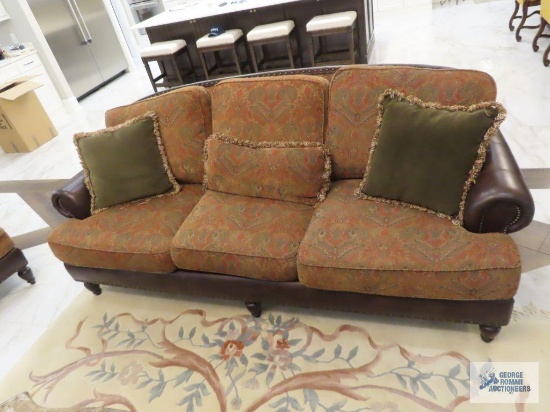 Basista Furniture leather and cloth sofa. 7-1/2' long